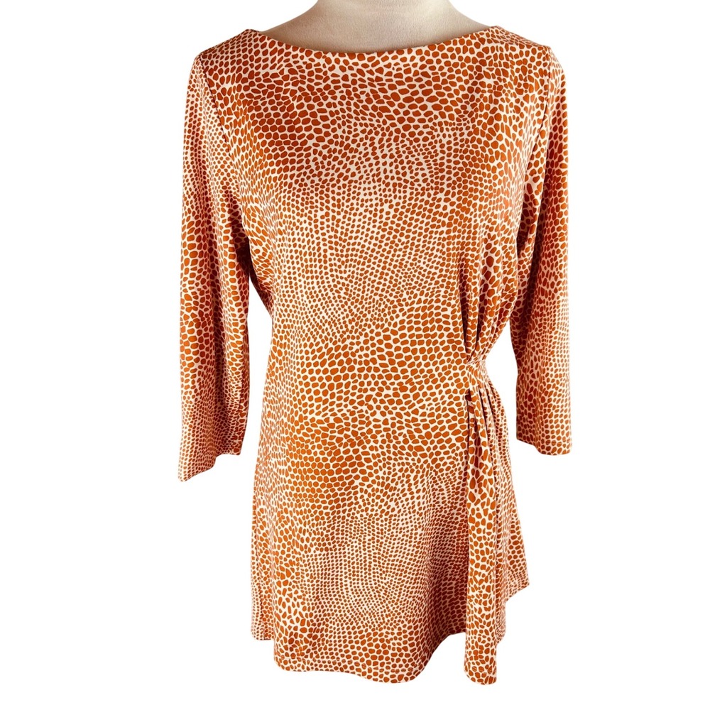 J.McLaughlin Catalina Cloth Side Ruched Sheath Orange & White Dress Womens M